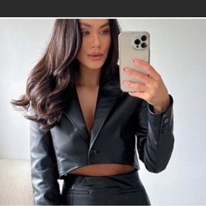 Zara Cropped Leather Blazer